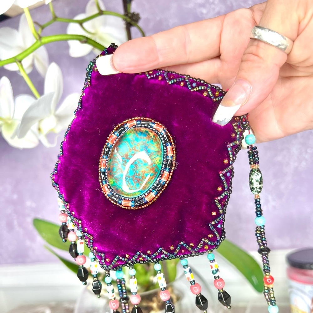 Vibrant Beaded Pouch with Turquoise Accent - Picture 8 of 10